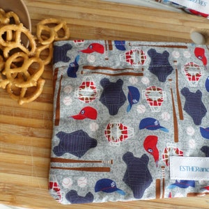 Reusable Washable Snack Bag, Reusable sandwich bags, Eco friendly, In Stock and Ready to Ship, Baseball, Get ready for back to school