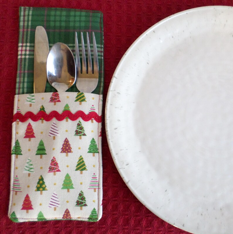Silverware Pockets Set of 2 Christmas Trees Ready to ship