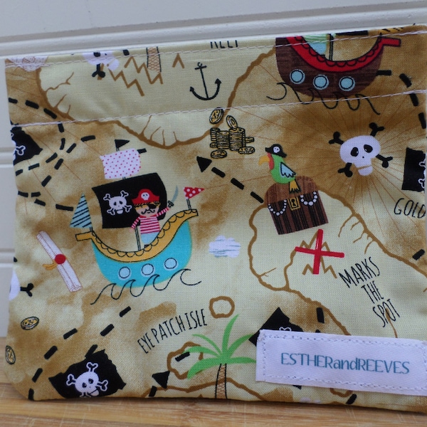 Reusable washable snack bag, eco friendly, Pirates and Parrots, Ready to ship, Great for kids school snacks on the go, Back to school