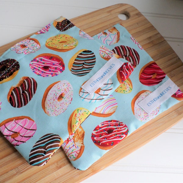 Reusable Washable Snack Bag, Reusable sandwich bags, Eco friendly, In Stock and Ready to Ship, Donuts, Get ready for back to school