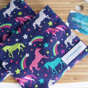 Reusable Washable Snack Bag, Reusable sandwich bag, Eco friendly, In Stock Ready to Ship, &quot;Rainbow Unicorns&quot;, Get ready for back to school