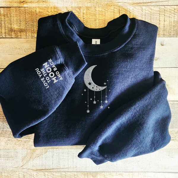 Embroidered Love You To The Moon And Back Unisex Sweatshirt, Couple Sweatshirt, Anniversary Gift, Gift for Girlfriend Wife Bestfriend