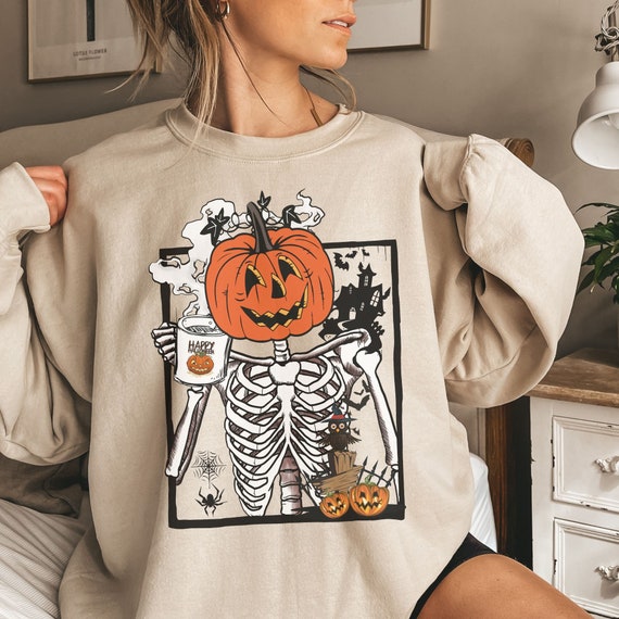 Hot Coffee Skeleton Sweatshirt Skeletons Halloween Oversized - Etsy