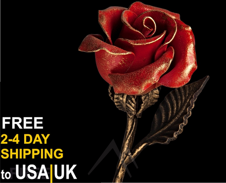 Hand Forged Red Iron Rose 6th Metal Anniversary Gift for Wife