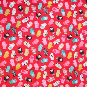 Fabric remnant - red christmas mittens