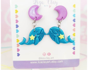 Kawaii earrings / Kawaii jewelry / Whale earrings