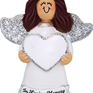 Memorial Angel Female, Brown Personalized Christmas Ornament, Angel Ornament, Memorial Ornament