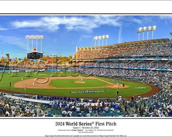 2024 World Series First Pitch 13.5x39 Panoramic Poster, Dodgers vs Yankees-Baseball Fan Gift-2142