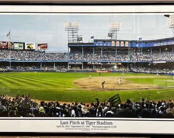 Detroit Tigers Last Pitch Framed Poster - Tiger Stadium Panoramic Print 13.5x39-2014