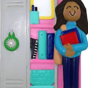 Teen School Locker- Personalized Christmas Ornament-Middle School, High School, Female African-American Personalized Christmas Ornament