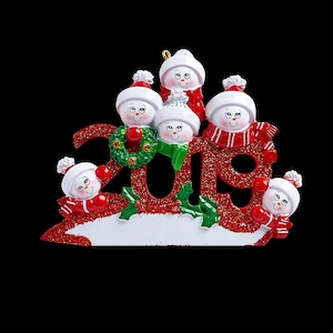 2019 Snowman Family of 6 Personalized Christmas Ornament - Hand Personalized Christmas Ornament - Christmas Decoration for Tree - Family