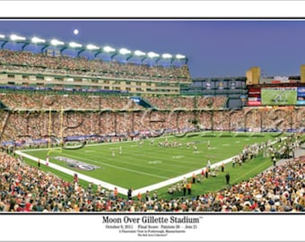 NFL Football New England Patriots Full Moon over Gillette Stadium Panoramic Poster 1042