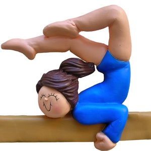 Gymnast Female Brown Personalized Christmas Ornament, Gymnast Ornament, Personalized Gymnastics Christmas Ornament, Gymnast Girl Ornament