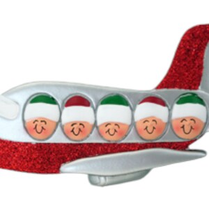 Family on Airplane 5 People Personalized Christmas Ornament , Christmas Decoration for Tree, Family Ornament