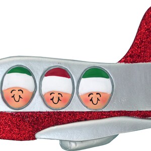 Family on Airplane 3 People Personalized Christmas Ornament , Christmas Decoration for Tree, Family Ornament