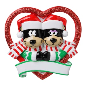 Black Bear Couple Personalized Christmas Ornament - Bear Couple in a Heart Ornament - Couples Ornament- Black Bear Gift-Christmas Gift