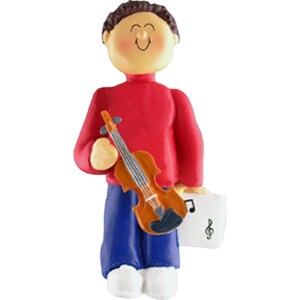Musician Male Brunette Musical Instrument: Violin Personalized Christmas Ornament, Christmas Decoration for Tree