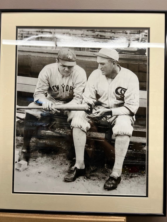 Babe Ruth & "Shoeless" Joe Jackson Custom Framed Colorized Photo Display With 1922 1923 World Series Pins