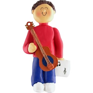Musician Male Brunette Musical Instrument: Guitar Personalized Christmas Ornament, Christmas Decoration for Tree