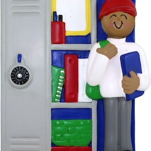 Teen School Locker Ornament- Personalized Christmas Ornament-Middle School, High School, Male African-American Personalized Ornament