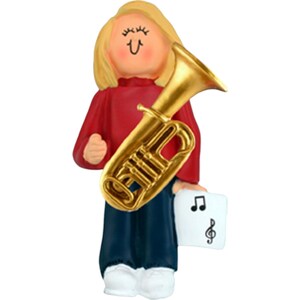Musician Female Blonde Musical Instrument: Tuba Personalized Christmas Ornament, Christmas Decoration for Tree, Christmas Tree Ornament