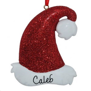 Glitter Santa Hat Personalized Christmas Ornament , Kids Christmas Ornament, Christmas Decoration for Tree, Christmas Tree Ornament