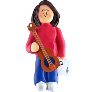 Musician Female Brunette Musical Instrument: Guitar Personalized Christmas Ornament, Christmas Decoration for Tree, Christmas Tree Ornament