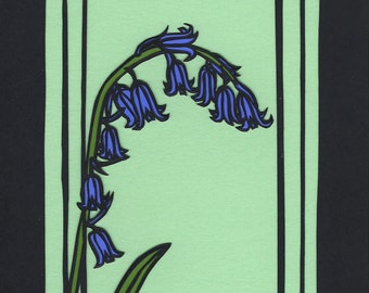 Bluebell Flower Card | Cut Paper Art, Recycled Card
