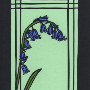 Cartão Bluebell. Cartão de felicitações. Cartão de flores. Cortar papel. Cartão da natureza. Cartão de arte. Cartão reciclado