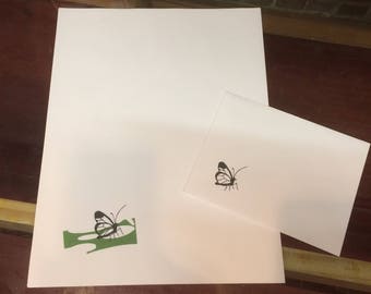 Glasswing Butterfly Stationery Set, 10 Recycled Sheets & Envelopes