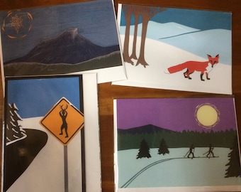 Cut Paper Art Card Set, Vermont Nature Scenes (Mix of 6)