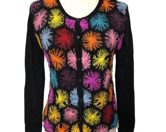 VTG Joseph A. Colorful Mohair Blend Cardigan Sweater M 90s Y2K Artsy Avant Garde
