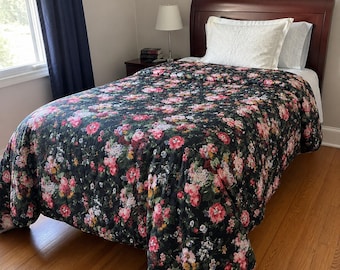 VTG Ralph Lauren Home Cosette Isadora Comforter Black Floral Twin Cottage 86x68