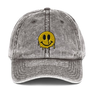 Melting Smiley Face - Dad Hat - Smiley Face Hat - Baseball Hat Embroidered Patch - VSCO - 90s - Stray Clothing