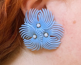 Vintage 1950s Blue Plastic Bouquet Earrings