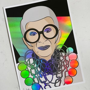 IRIS, Iris Apfel Illustration, A4 Holographic Print