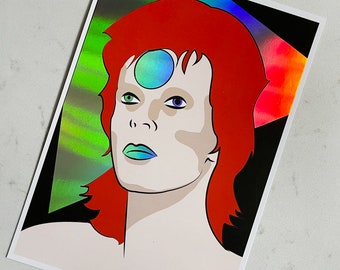 STARMAN, David Bowie Illustration, A4 Holographic Print