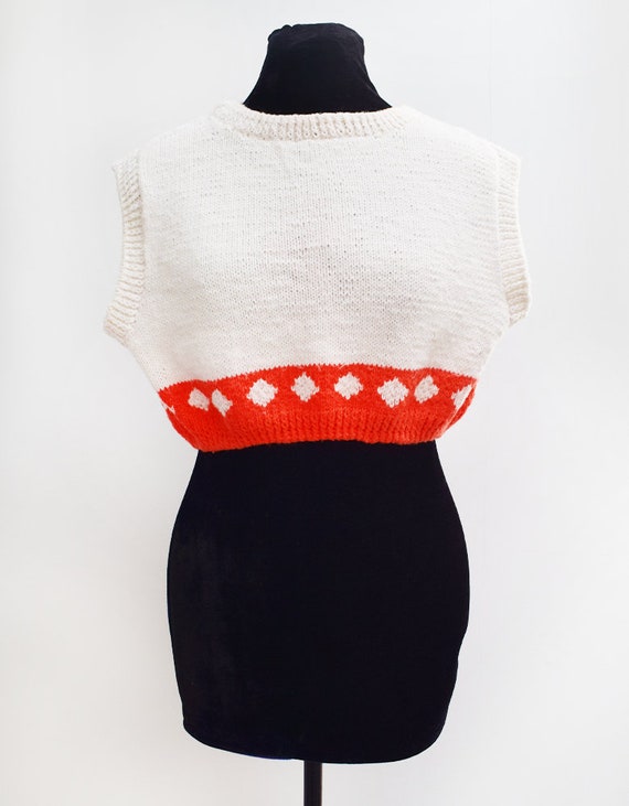 Vintage 1970s Cream and Red Knit Cropped Tank Top… - image 5