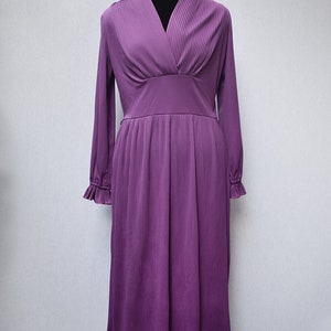 Vintage 1970s Purple Cocktail Dress with Pleated Wrap Front and Skirt, 40in Bust (M)