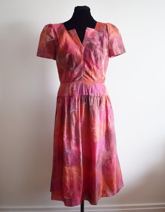 SALE! Vintage 1980s Pink and Orange Floral Dress,… - image 5