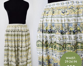 Volup Vintage 1950s Yellow and White Stripe Patterned Skirt, 29-34in Waist (M/L)