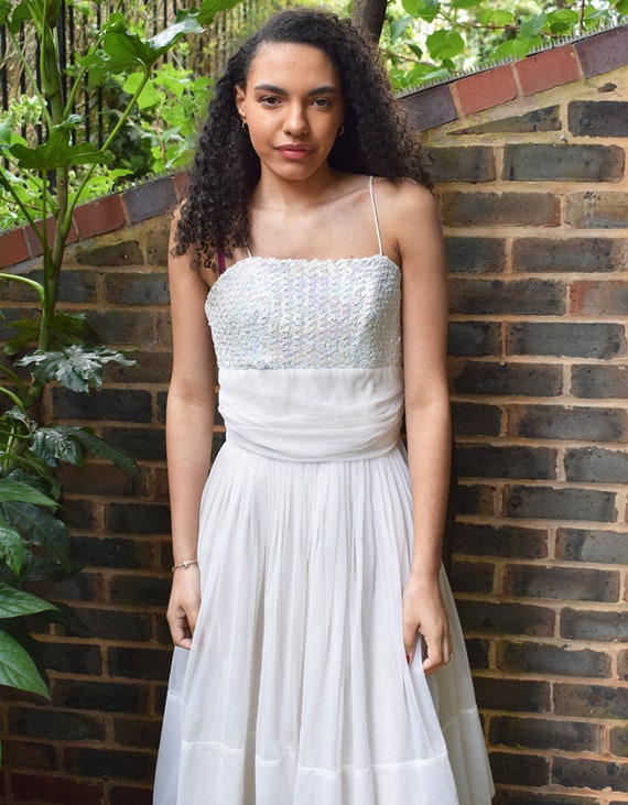 1950s white prom dress Vintage A-Line Square Neck White Satin Midi Wedding Gown,1950s White Prom Dress Vickidress Online Store Powered by Storenvy