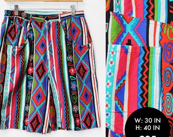 Vintage 1980s Multicoloured Aztec Print Shorts, 30in Waist (M)