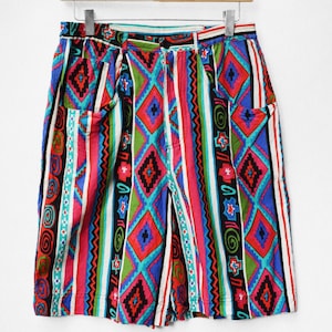 Vintage 1980s Multicoloured Aztec Print Shorts, 30in Waist (M)