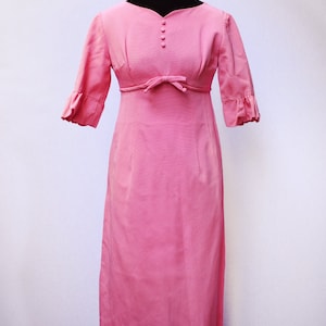Vintage 1960s Pink Evening Dress with Trumpet Sleeves and Scalloped Hem, 30in Bust (XS)