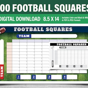 Football Squares - 100 Squares - 8.5x14
