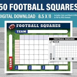 Football Squares - 50 Squares - 8.5x11