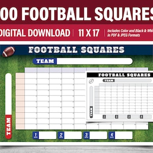 Football Squares - 100 Squares - 11x17