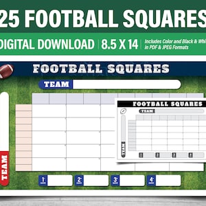 Football Squares - 25 Squares - 8.5x14