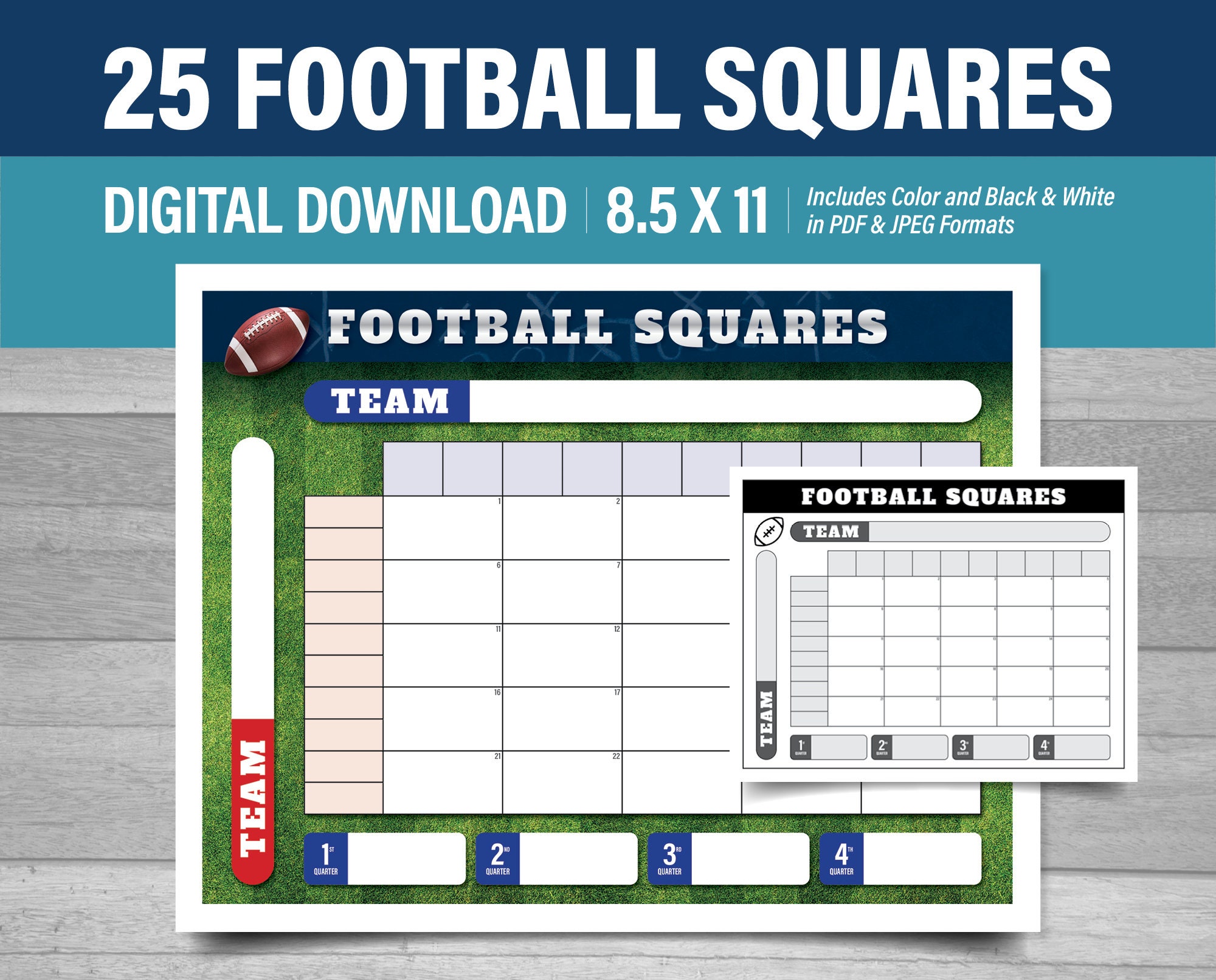 Football Squares 25 Squares 8.5x11 Etsy Football Squares 25 Squares 8.5x11 Etsy
